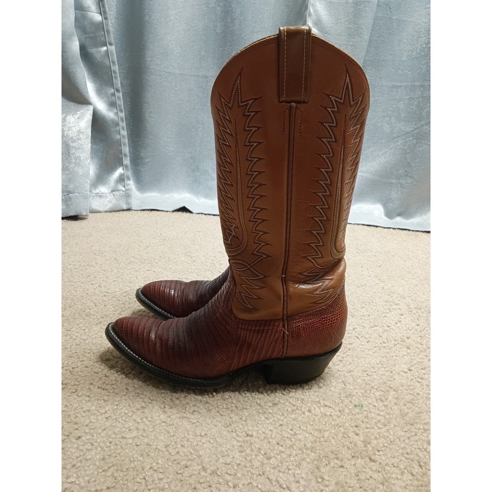 Vintage 80s Cowtown Lizard Skin Western Leather Cowboy Boots Men's 8B Brown - Picture 3 of 10